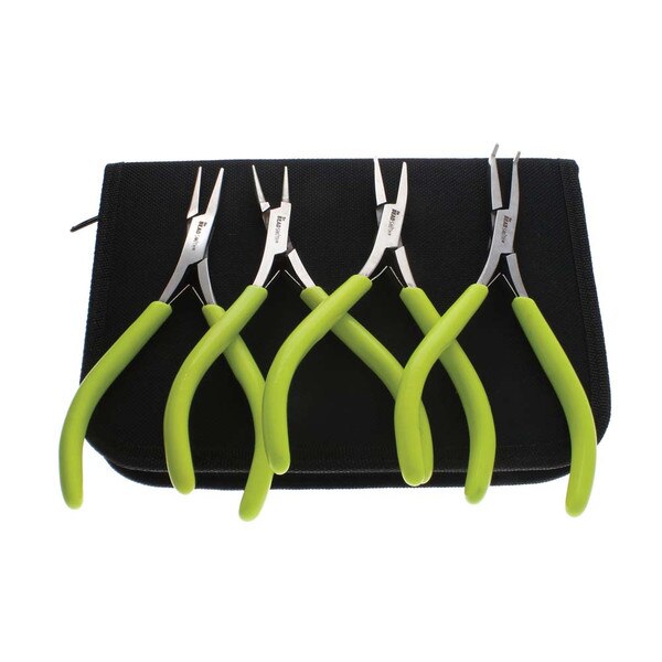 The Beadsmith Micro-Fine 4 Piece Plier with Springs Set - Chain, Round, Flat, and Bent Nose - 5' in Length